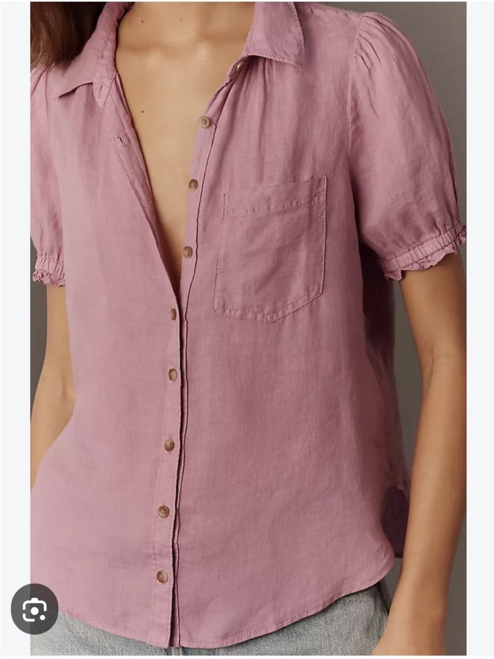 NWT Pilcro Aly 100% Linen Puff-Sleeve Blouse